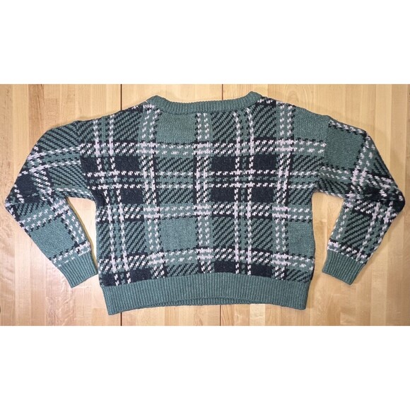 Abercrombie & Fitch Women Sweater Large Green Crop Plaid Knit Wool Blend - Picture 5 of 11